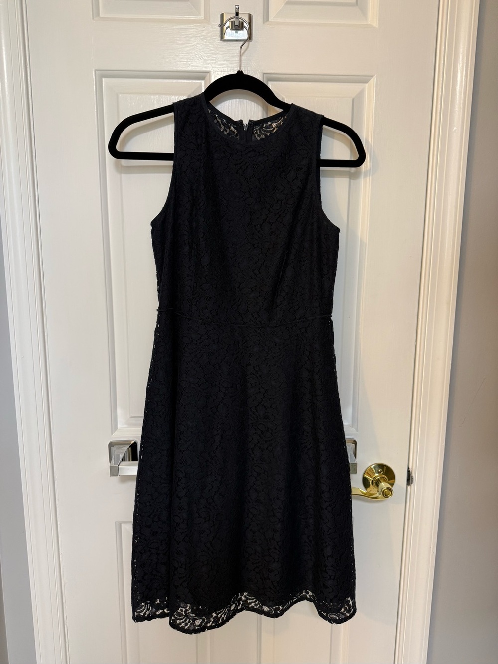 Sleeveless Navy Lace A-Line Dress